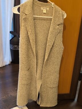 Monteau Women's Textured Long Sleeveless Cardigan Vest - Cream